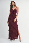 Reilly Asymmetrical Tiered Ruffle Maxi Dress - Wine