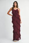 Reilly Asymmetrical Tiered Ruffle Maxi Dress - Wine