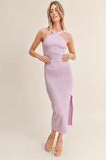 Amiri Criss Cross Halter Ribbed Cut Out Midi Dress