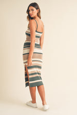 Kelsey Knit Stripe Midi Dress - Forest Green