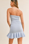 Lin Strapless Knit Ruffle Detail Mini Dress - Blue