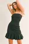 Lin Strapless Knit Ruffle Detail Mini Dress - Black