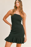 Lin Strapless Knit Ruffle Detail Mini Dress - Black