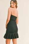 Lin Strapless Knit Ruffle Detail Mini Dress - Black