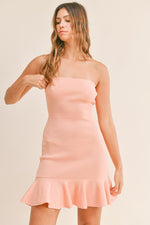 Lin Strapless Knit Ruffle Detail Mini Dress - Peach