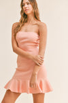Lin Strapless Knit Ruffle Detail Mini Dress - Peach