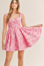 London Jacquard Floral Print Mini Dress - Pink