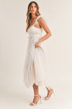 Francesca Ruffled Shoulder Organza Maxi Dress - Cream