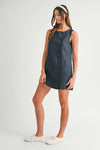 Siera Mod Linen Shift Button Detail Mini Dress - Navy