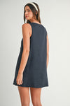 Siera Mod Linen Shift Button Detail Mini Dress - Navy