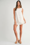 Siera Mod Linen Shift Button Detail Mini Dress - White