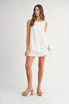 Siera Mod Linen Shift Button Detail Mini Dress - White