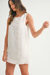 Siera Mod Linen Shift Button Detail Mini Dress - White