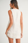Siera Mod Linen Shift Button Detail Mini Dress - White