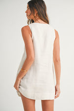 Siera Mod Linen Shift Button Detail Mini Dress - White