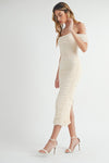 Yelena Mesh Ruched Off The Shoulder Maxi Dress
