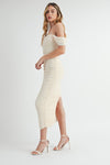 Yelena Mesh Ruched Off The Shoulder Maxi Dress