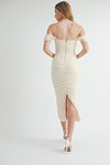Yelena Mesh Ruched Off The Shoulder Maxi Dress