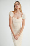 Yelena Mesh Ruched Off The Shoulder Maxi Dress