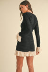 Jessalyn Ruched Contrast Frill Detail Long Sleeve Mini Dress