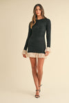 Jessalyn Ruched Contrast Frill Detail Long Sleeve Mini Dress