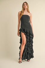 Rita Strapless Ruffle High Slit Maxi Dress