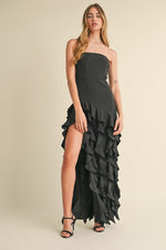 Rita Strapless Ruffle High Slit Maxi Dress