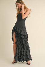 Rita Strapless Ruffle High Slit Maxi Dress