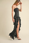 Rita Strapless Ruffle High Slit Maxi Dress