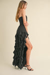 Rita Strapless Ruffle High Slit Maxi Dress