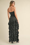 Rita Strapless Ruffle High Slit Maxi Dress
