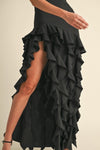 Rita Strapless Ruffle High Slit Maxi Dress