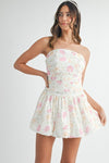 Lola Strapless Floral Ruched Bubble Hem Mini Dress