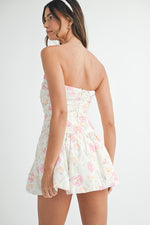 Lola Strapless Floral Ruched Bubble Hem Mini Dress