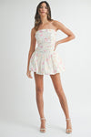 Lola Strapless Floral Ruched Bubble Hem Mini Dress