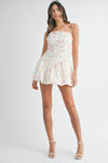 Lola Strapless Floral Ruched Bubble Hem Mini Dress