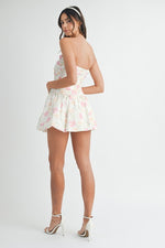 Lola Strapless Floral Ruched Bubble Hem Mini Dress
