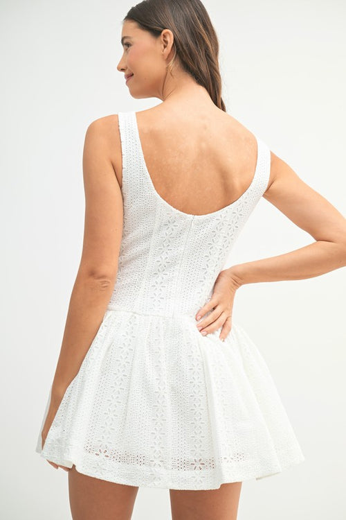 Pamela Eyelet Lace Button Detail Mini Dress