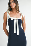 Anna Shoulder Tie Contrast Knit Midi Dress