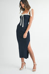 Anna Shoulder Tie Contrast Knit Midi Dress