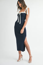 Anna Shoulder Tie Contrast Knit Midi Dress