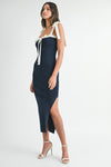 Anna Shoulder Tie Contrast Knit Midi Dress