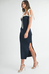 Anna Shoulder Tie Contrast Knit Midi Dress
