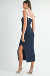Anna Shoulder Tie Contrast Knit Midi Dress