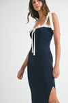 Anna Shoulder Tie Contrast Knit Midi Dress