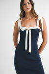 Anna Shoulder Tie Contrast Knit Midi Dress