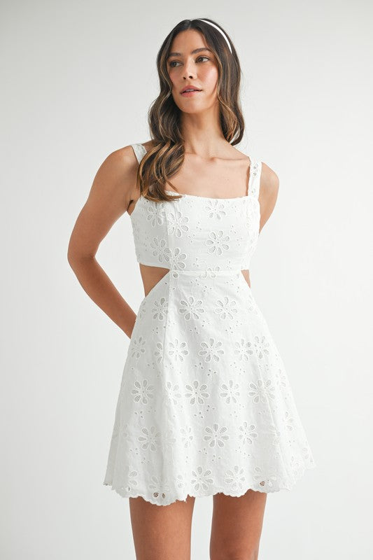 Eleanor Eyelet & Lace Cut Out Mini Dress