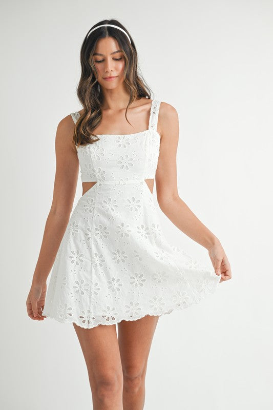 Eleanor Eyelet & Lace Cut Out Mini Dress
