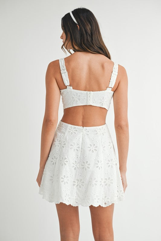 Eleanor Eyelet & Lace Cut Out Mini Dress