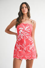 Tori Palm Trees Leaf Print Contrast Shoulder Tie Mini Dress